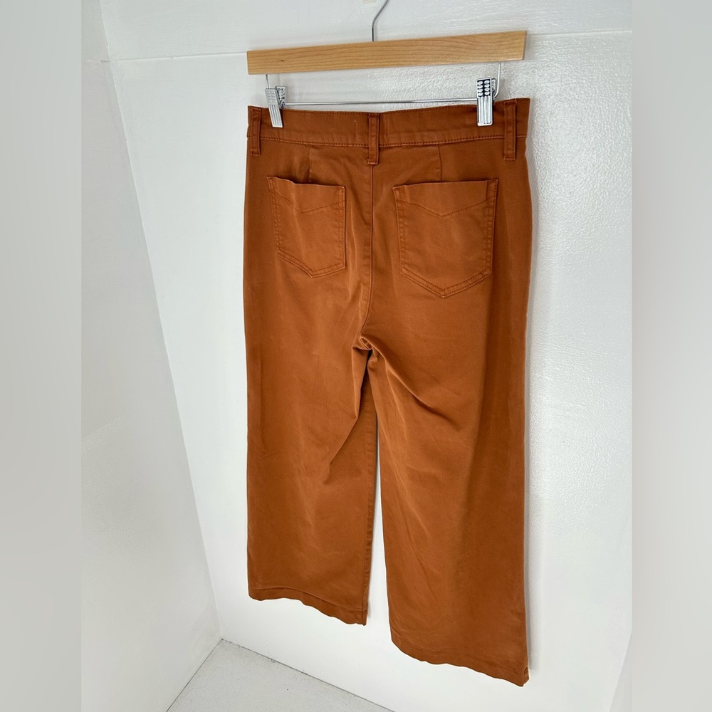 Evereve Pants Womens Size 28 Khaki Rust Crop Wide Leg Flared Stretch 30x26.5 - Picture 8 of 14